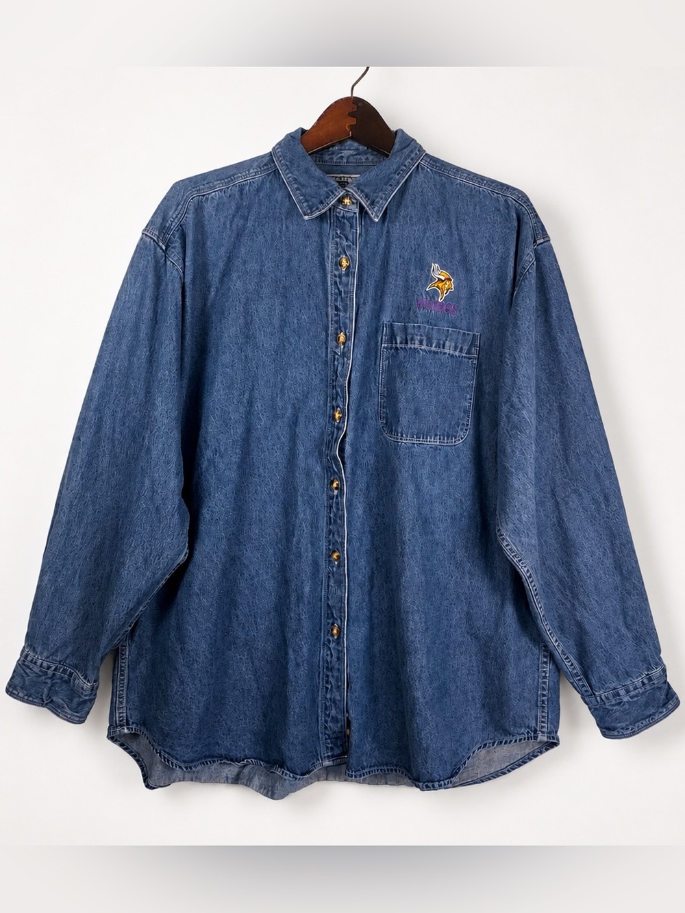 Vintage Lee Sport Minnesota Vikings Denim Shirt XL NFL Embroidered
